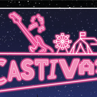 Castival poster in neon writing on starry background