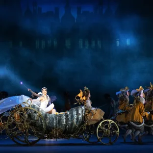 Cinderella in her white pumpkin carriage